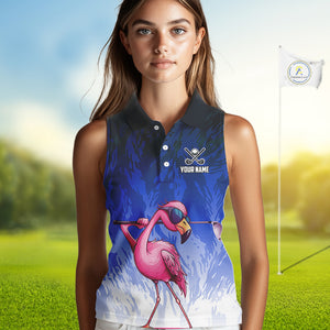 Funny Flamingo Blue camo flame golf ball Women Golf Sleeveless Polo Shirt Custom Ladies Golf tops NQS9800