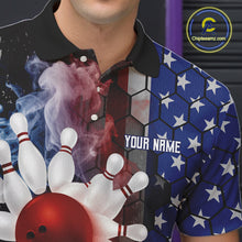 Load image into Gallery viewer, Smoke American Flag Vintage Bowling Polo, 1/4 Zip Shirts For Men Custom Patriotic Bowling Team jerseys NQS9802