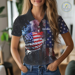 Smoke Golf ball American Flag pattern Women Golf Polo Shirts Custom Patriotic Golf attire for ladies NQS9801
