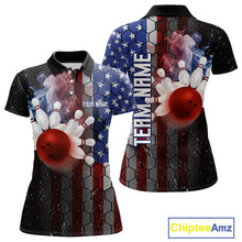 Load image into Gallery viewer, Smoke American Flag Vintage Women Bowling Polo, 1/4 Zip Shirts Custom Patriotic Bowling Team jerseys NQS9802