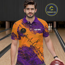 Load image into Gallery viewer, Orange &amp; Purple Grunge Camo Heartbeat Bowling Polo, 1/4 Zip Shirt For Men Custom Bowling Team Jersey NQS10039