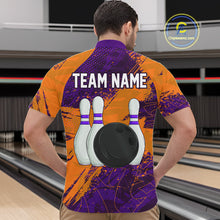 Load image into Gallery viewer, Orange &amp; Purple Grunge Camo Heartbeat Bowling Polo, 1/4 Zip Shirt For Men Custom Bowling Team Jersey NQS10039
