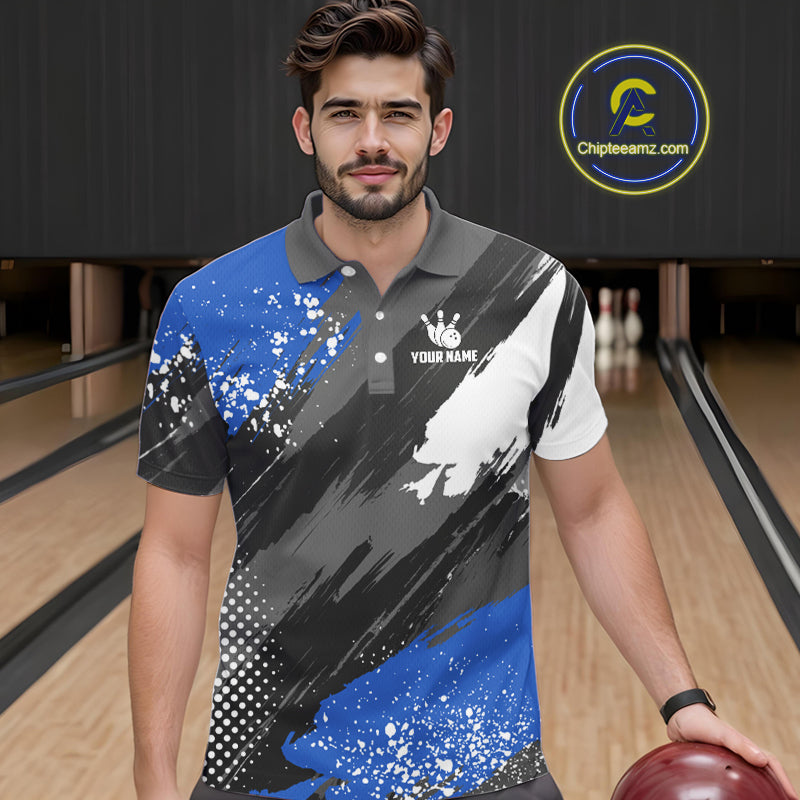 Blue Grunge pattern Bowling Team Shirt For Men Custom Bowling jersey Uniform Bowler Outfits NQS10041