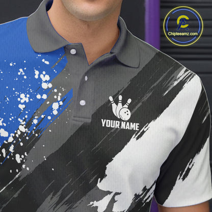 Blue Grunge pattern Bowling Team Shirt For Men Custom Bowling jersey Uniform Bowler Outfits NQS10041