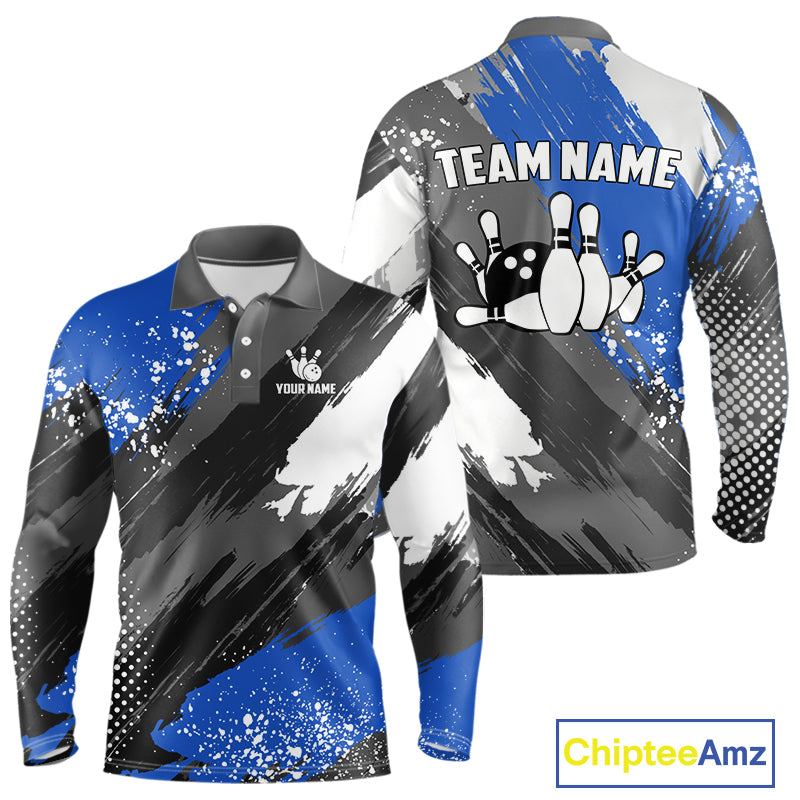 Blue Grunge pattern Bowling Team Shirt For Men Custom Bowling jersey Uniform Bowler Outfits NQS10041