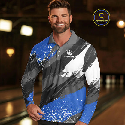 Blue Grunge pattern Bowling Team Shirt For Men Custom Bowling jersey Uniform Bowler Outfits NQS10041