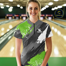 Load image into Gallery viewer, Green Grunge pattern Bowling Team Shirt For Women Custom Bowling jersey Uniform Bowler Outfits NQS10042