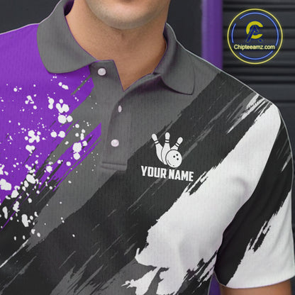 Purple Grunge pattern Bowling Team Shirt For Men Custom Bowling jersey Uniform Bowler Outfits NQS10043