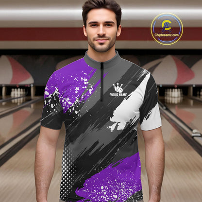 Purple Grunge pattern Bowling Team Shirt For Men Custom Bowling jersey Uniform Bowler Outfits NQS10043