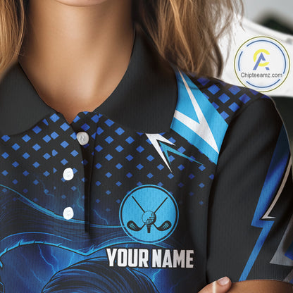 Women golf polo shirts custom Blue Lightning reaper skull Golf team golf jersey, ladies golf attire NQS10206