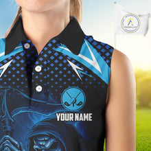 Load image into Gallery viewer, Women sleeveless golf polo shirt custom Blue Lightning reaper skull Golf team jersey golf attire NQS10206