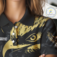 Load image into Gallery viewer, Black &amp; Gold Eagle golf polo shirts for Women custom Women&#39;s golf team shirts, personalized golf gift NQS10208