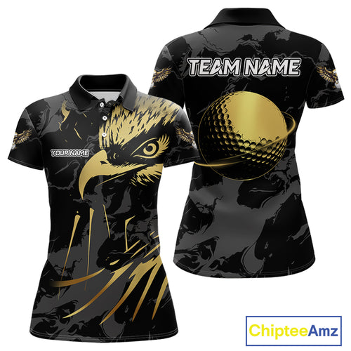 Black & Gold Eagle golf polo shirts for Women custom Women's golf team shirts, personalized golf gift NQS10208