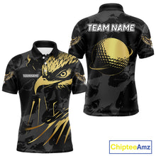 Load image into Gallery viewer, Black and Gold Eagle golf polo shirts for men custom men&#39;s golf team shirts, personalized golf gifts NQS10208