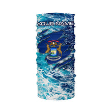 Load image into Gallery viewer, Blue sea wave ocean camo Michigan flag patriot shirt Custom sun protection fishing long sleeve shirts NQS8166
