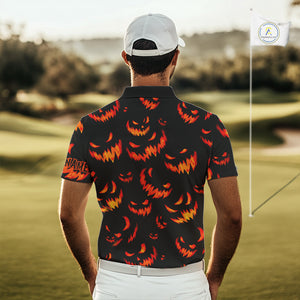Orange and Black Halloween Pattern Funny Skull Golf polo shirt for men Custom Halloween Mens golf top NQS10352