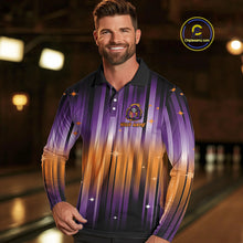 Load image into Gallery viewer, Custom Orange and Purple Flame Skull Halloween Bowling Shirts for Men, Halloween Bowling Team Jersey NQS10358
