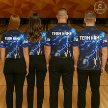 Load image into Gallery viewer, Blue Lightning Thunder Black Bowling Polo, Quarter zip Shirt for men custom storm bowling team jerseys NQS8386
