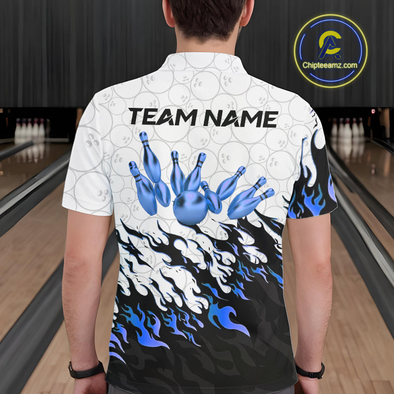Black and White Camo Bowling Shirts For Men Custom Bowling Team League Jerseys | Blue NQS10561