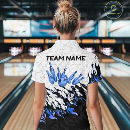 Black and White Camo Bowling Shirts For Women Custom Bowling Team League Jerseys | Blue NQS10561