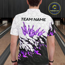 Load image into Gallery viewer, Black and White Camo Bowling Shirts For Men Custom Bowling Team League Jerseys | Purple NQS10562