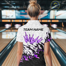 Load image into Gallery viewer, Black and White Camo Bowling Shirts For Women Custom Bowling Team League Jerseys | Purple NQS10562