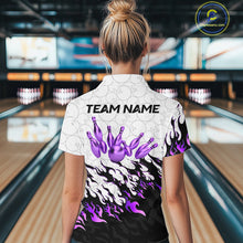 Load image into Gallery viewer, Black and White Camo Bowling Shirts For Women Custom Bowling Team League Jerseys | Purple NQS10562