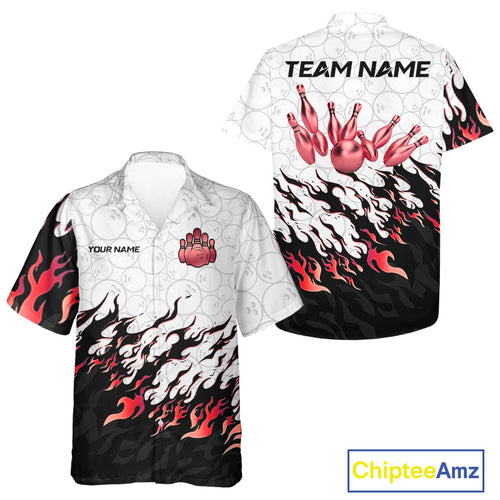 Black and White Camo Bowling Hawaiian shirt Custom Bowling Team League Jerseys | Red NQS10563