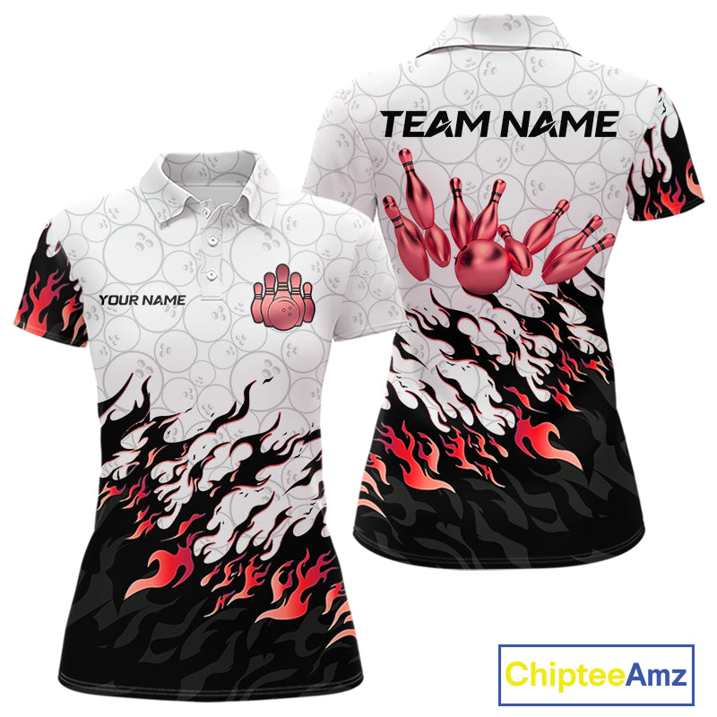 Black and White Camo Bowling Shirts For Women Custom Bowling Team League Jerseys | Red NQS10563