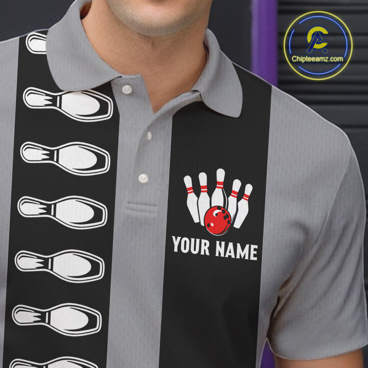 Black and Gray Retro Bowling Polo, Quarter Zip Shirts For Men Custom Vintage Bowling Team Jerseys NQS11156
