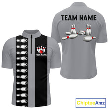 Load image into Gallery viewer, Black and Gray Retro Bowling Polo, Quarter Zip Shirts For Men Custom Vintage Bowling Team Jerseys NQS11156