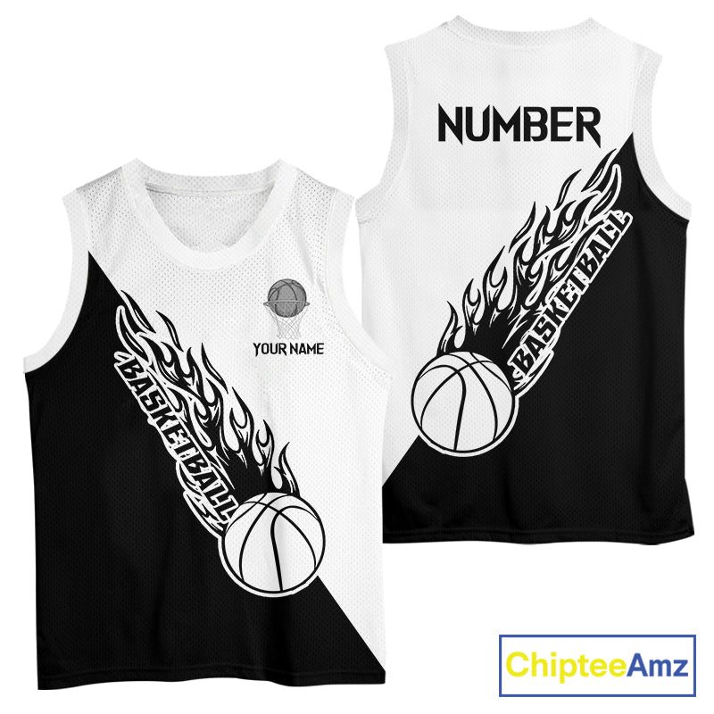 Black and White Flame Basketball shirts custom name and number Basketball team jerseys NQS11364