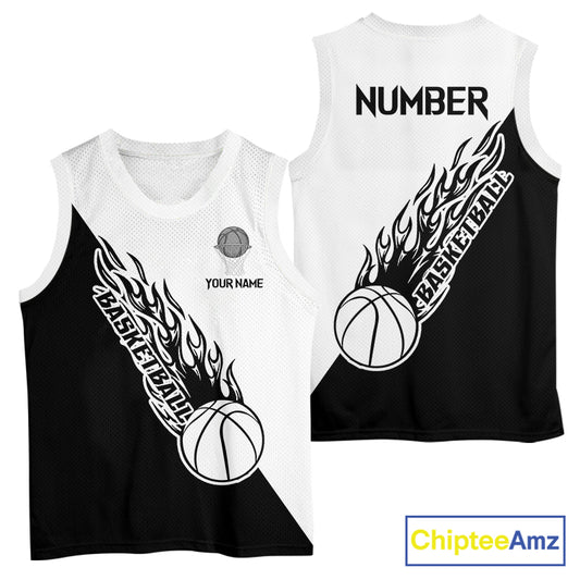 Black and White Flame Basketball shirts custom name and number Basketball team jerseys NQS11364