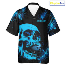 Load image into Gallery viewer, Black and Blue Skull bowling Hawaiian shirts Custom Skull team bowling uniforms, bowling outfit NQS11573