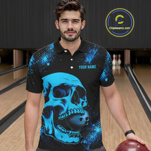 Load image into Gallery viewer, Black and Blue Skull bowling shirts for men Custom Skull team bowling shirts uniforms, bowling outfit NQS11573