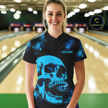 Load image into Gallery viewer, Black and Blue Skull bowling shirts for Women Custom Skull team bowling uniforms, bowling outfit NQS11573