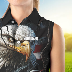 Personalized Eagle American flag Golf Sleeveless Polo Shirts For Women Custom Patriotic Golf attire NQS9620