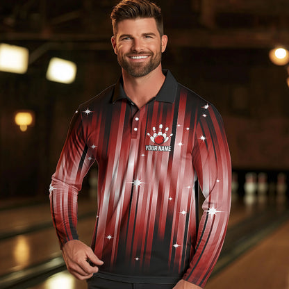 Custom Black and Red Bowling Polo, Quarter Zip Shirts for Men, Bowling Team Shirts Uniform NQS9621