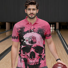Load image into Gallery viewer, Pink Skull Bowling Polo, Quarter Zip Shirts for Men Custom Skull Bowling Team Shirts Uniform NQS9623