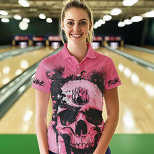 Load image into Gallery viewer, Pink Skull Bowling Polo, Quarter Zip Shirts for Women Custom Skull Bowling Team Shirts Uniform NQS9623