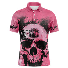 Load image into Gallery viewer, Pink Skull Bowling Polo, Quarter Zip Shirts for Men Custom Skull Bowling Team Shirts Uniform NQS9623
