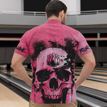 Load image into Gallery viewer, Pink Skull Bowling Polo, Quarter Zip Shirts for Men Custom Skull Bowling Team Shirts Uniform NQS9623