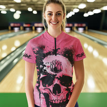 Load image into Gallery viewer, Pink Skull Bowling Polo, Quarter Zip Shirts for Women Custom Skull Bowling Team Shirts Uniform NQS9623