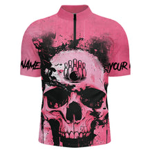 Load image into Gallery viewer, Pink Skull Bowling Polo, Quarter Zip Shirts for Men Custom Skull Bowling Team Shirts Uniform NQS9623