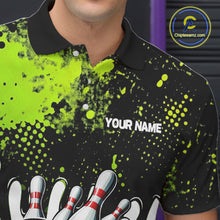Load image into Gallery viewer, Black and Green Flame Skull Bowling Polo, 1/4 Zip Shirts for Men Custom Bowling Team League Jersey NQS11703