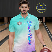 Load image into Gallery viewer, Custom Cyan Blue And Purple Glitter Butterfly Mens Bowling Team Shirts, Bowling League Shirt For Men NQS11704