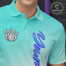 Load image into Gallery viewer, Custom Cyan Blue And Purple Glitter Butterfly Mens Bowling Team Shirts, Bowling League Shirt For Men NQS11704