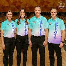 Load image into Gallery viewer, Custom Cyan Blue And Purple Glitter Butterfly Mens Bowling Team Shirts, Bowling League Shirt For Men NQS11704