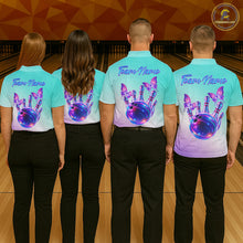 Load image into Gallery viewer, Custom Cyan Blue And Purple Glitter Butterfly Mens Bowling Team Shirts, Bowling League Shirt For Men NQS11704