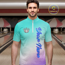 Load image into Gallery viewer, Custom Cyan Blue And Purple Glitter Butterfly Mens Bowling Team Shirts, Bowling League Shirt For Men NQS11704